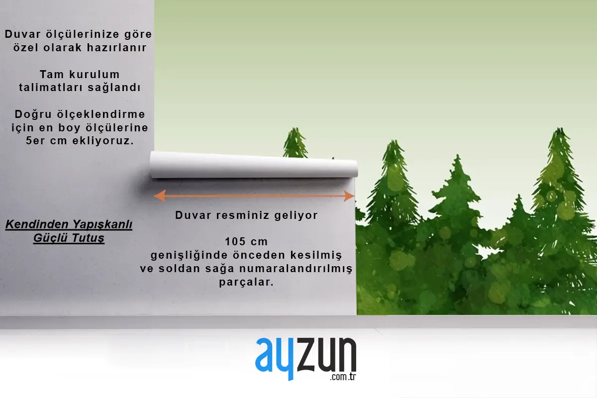 El Boyalı Suluboya Ağaç Manzara Doğa Tasarım Duvar Kağıdı 