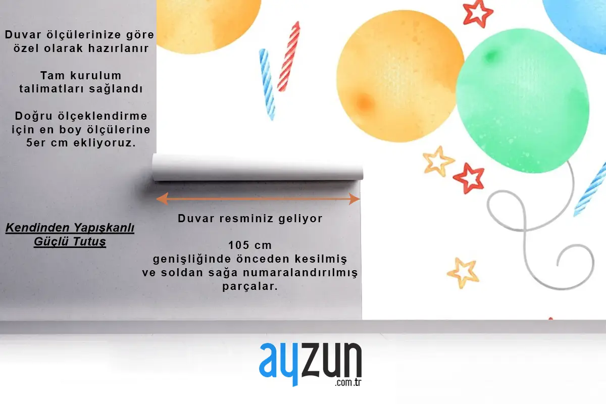 Doğum Günün Kutlu Olsun Suluboya Çerçeve Çocuk Odası Duvar Kağıdı 