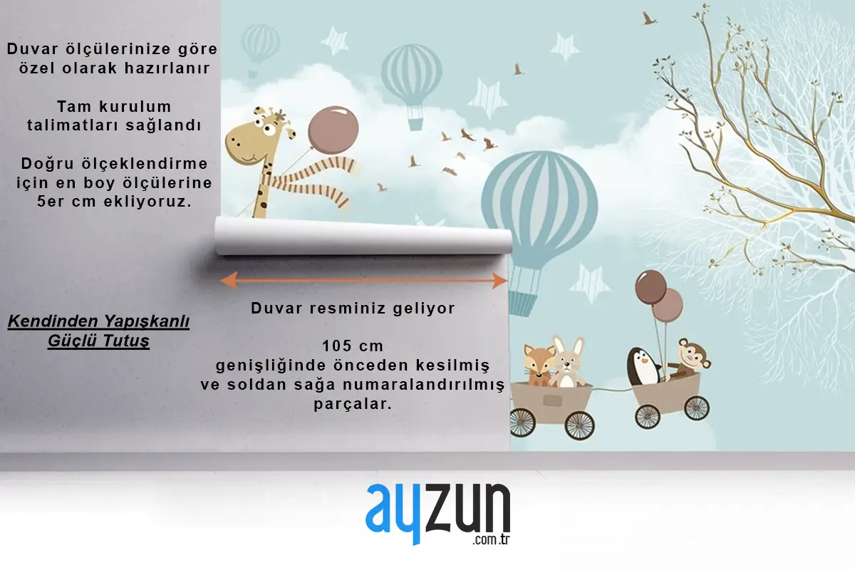 Hayvanlar Fil Zürafa Çocuk Odası Duvar Kağıdı