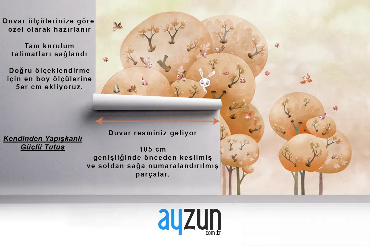 Hayvanlı Suluboya Orman Sonbahar Tilki Çocuk Odası Duvar Kağıdı