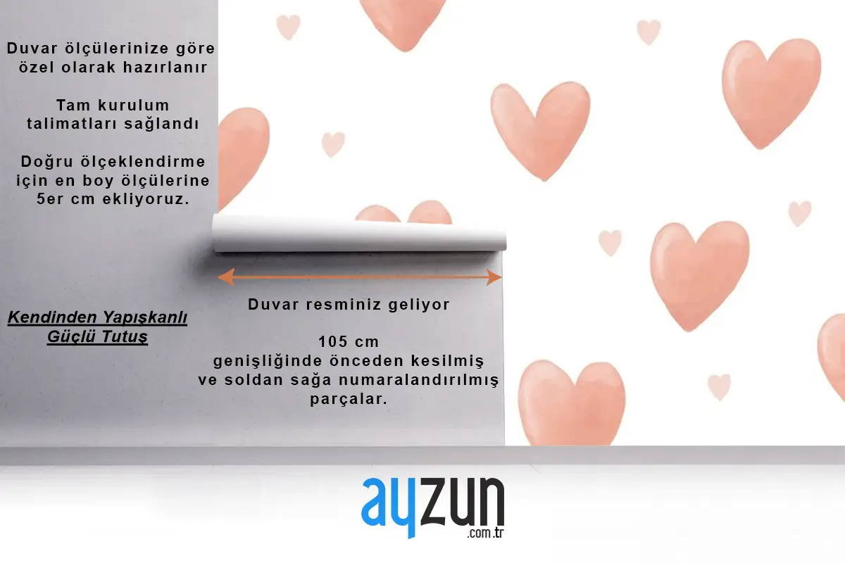 Kalp Arka Plan Sevimli Suluboya Çocuk Odası Duvar Kağıdı 