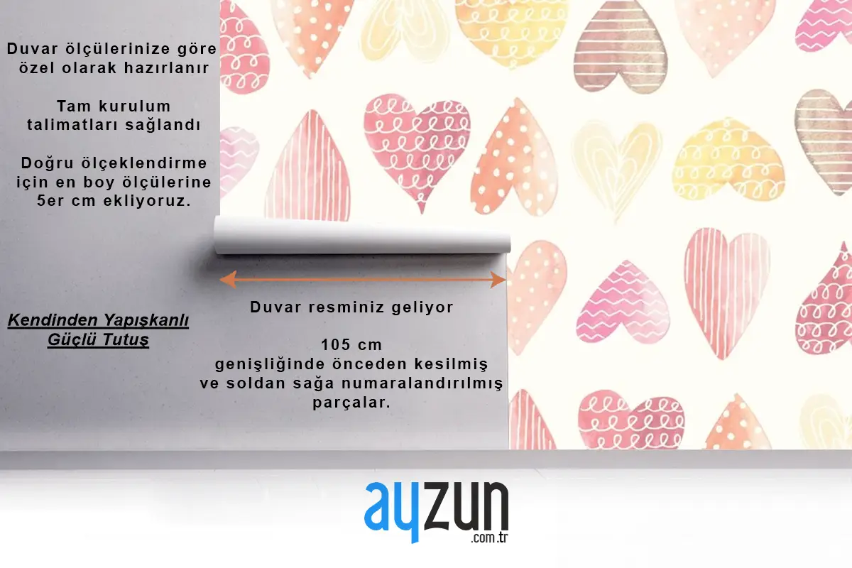 Kalp Rengi Çocuk Odası Duvar Kağıdı