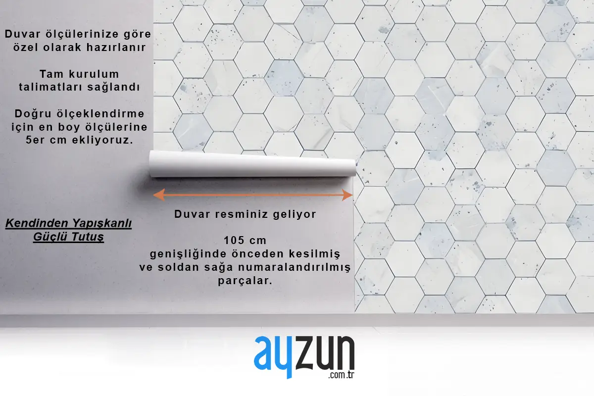 Altıgen Çini Terrazzo Desen Banyo Duvar Kağıdı