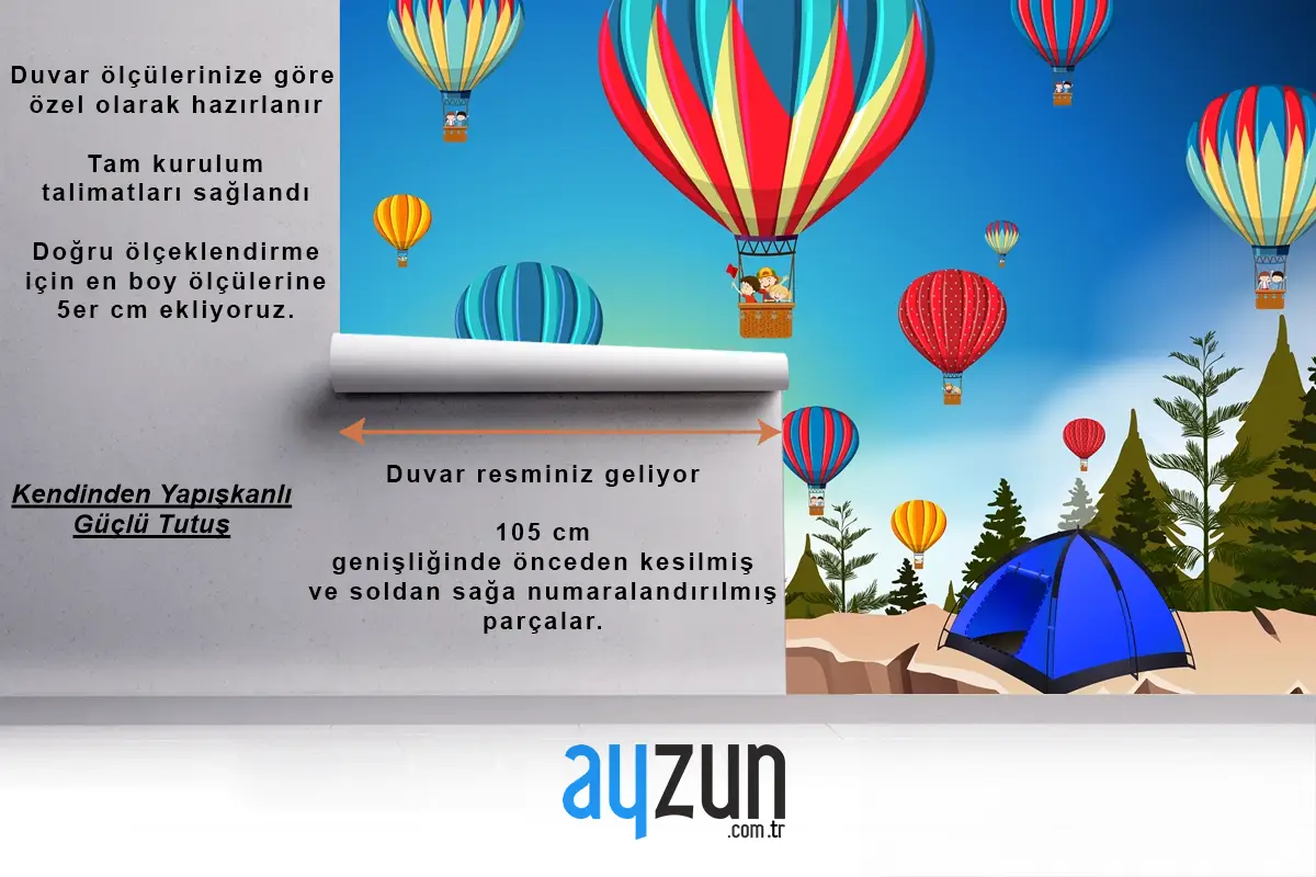 Doğada Sıcak Hava Balonu Manzara Çocuk Odası Duvar Kağıdı