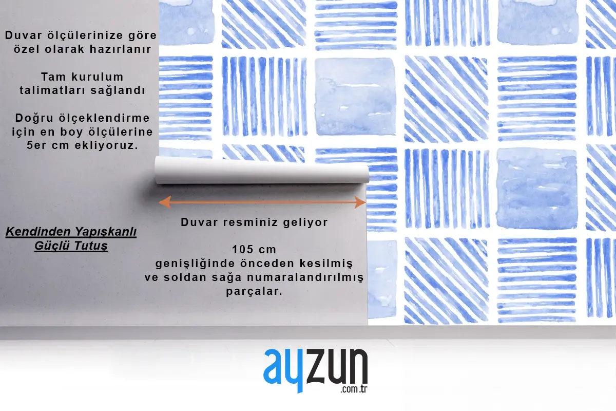 İndigo Mavi Suluboya Geometrik Dikişsiz Desenli Mutfak Duvar Kağıdı
