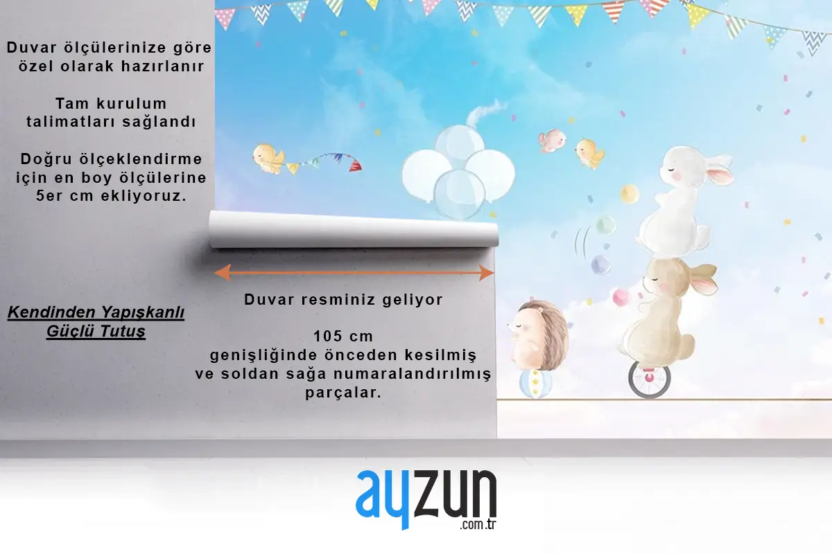 İp Üstünde Mutlu Hayvanlar Çocuk Odası Duvar Kağıdı