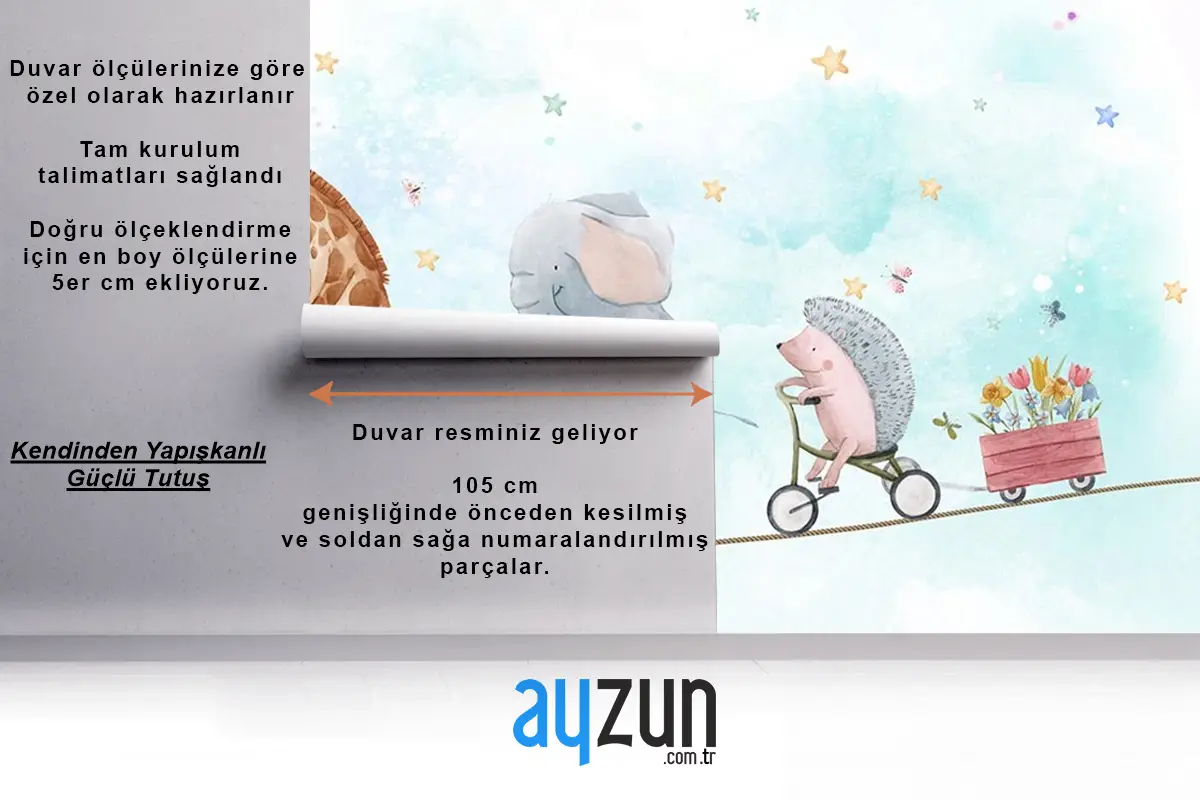 İp Üzerinde Bisiklet Süren Sevimli Hayvanlar Çocuk Odası Duvar Kağıdı