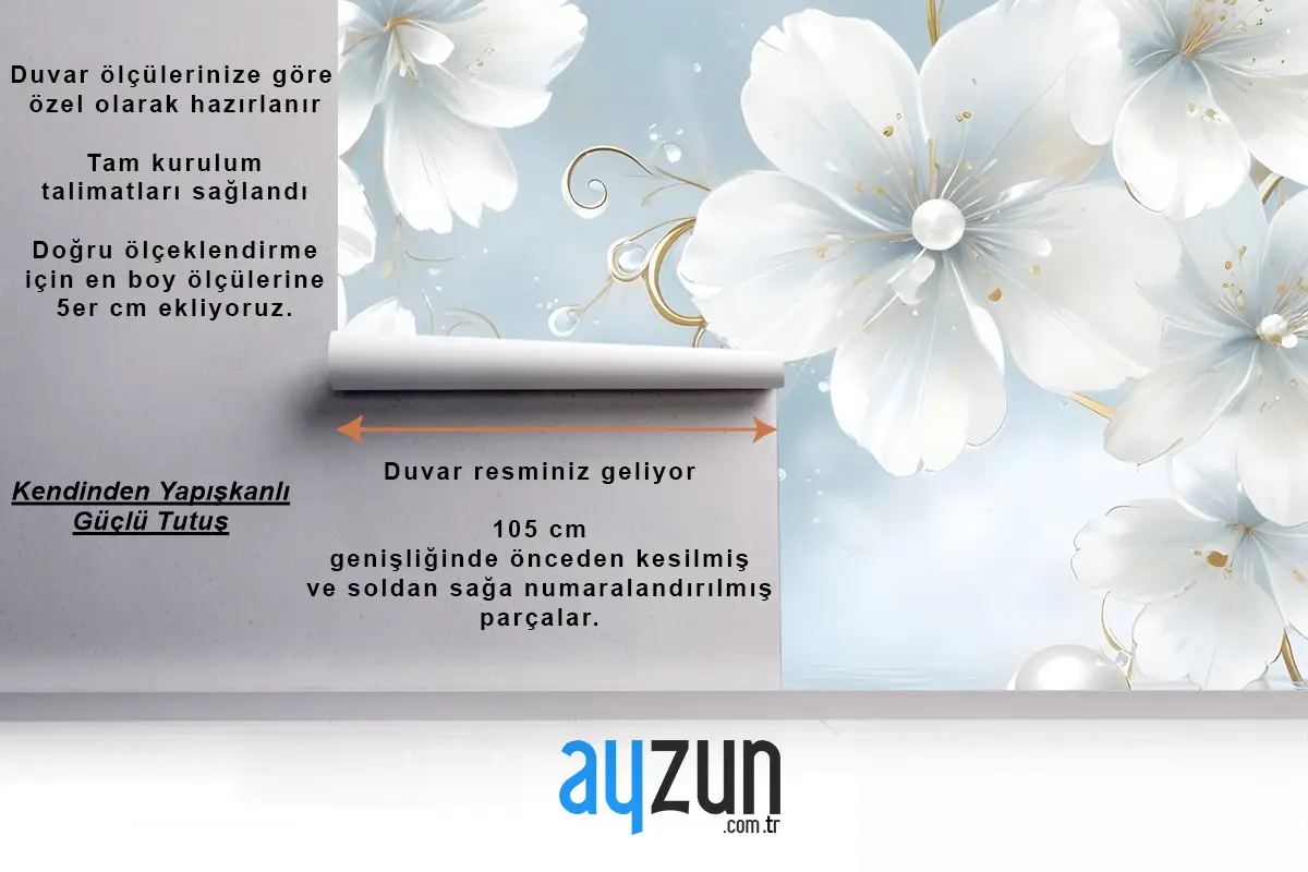 Takı Beyaz Lüks Çiçek Duvar Kağıdı 