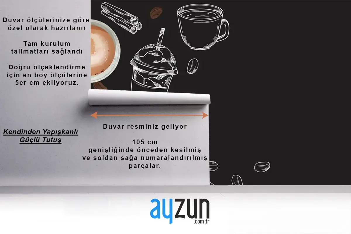 Kahve Bardakları Çizimi Cafe Duvar Kağıdı