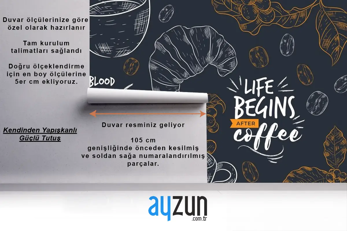 Kahve Fincanları Ve Yaprak Çizimleri Cafe Duvar Kağıdı