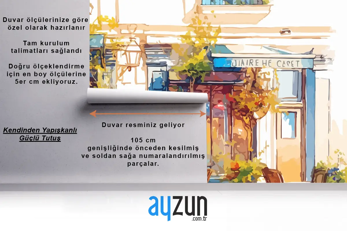 Kaldırım Kafe Veya Restoran Sulu Boya Duvar Kağıdı