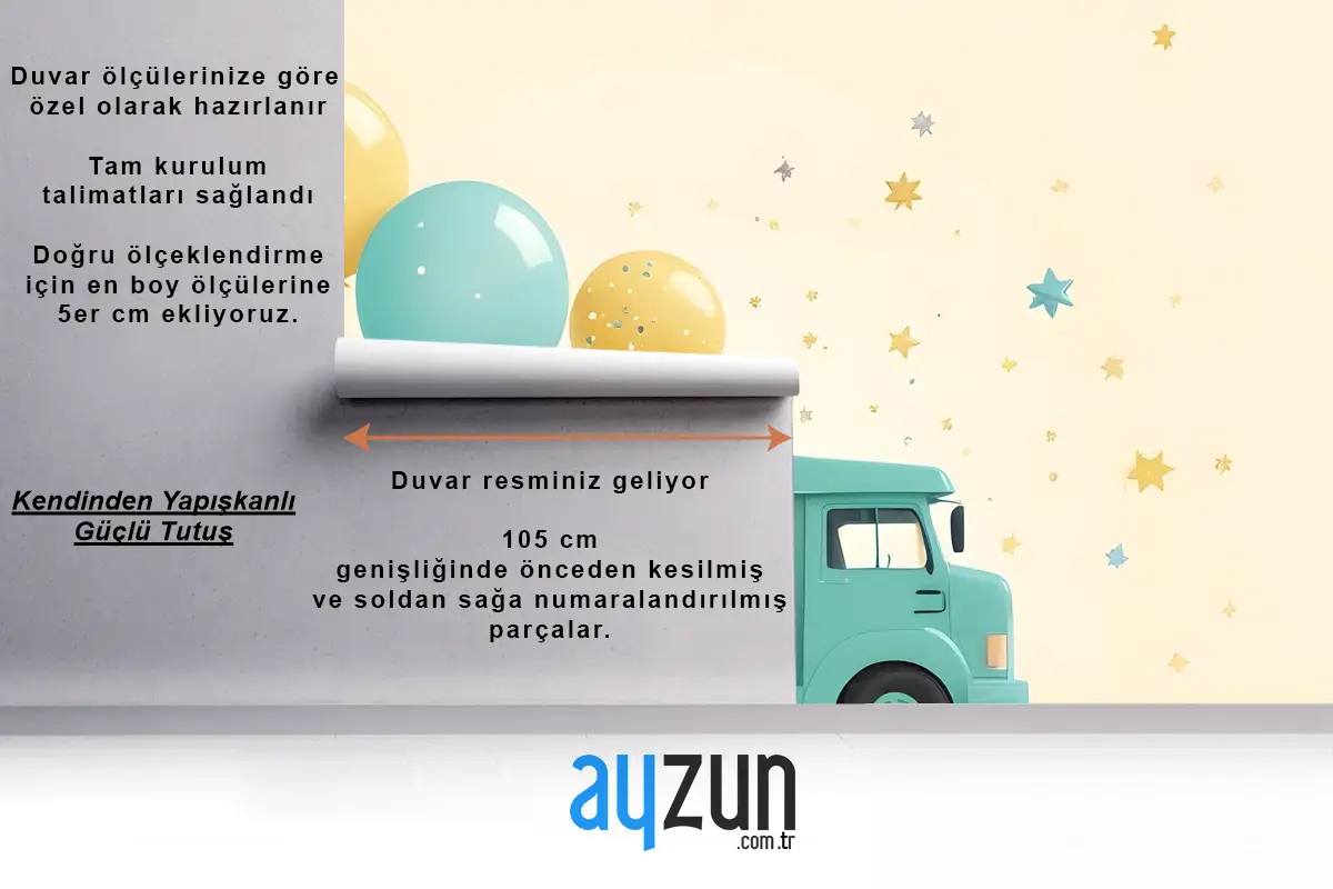 Kamyon Balon Çocuk Odası Duvar Kağıdı