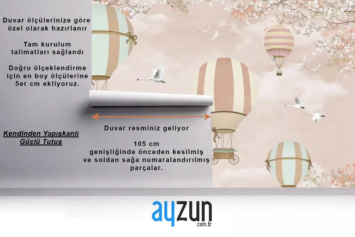 Kanatlı Balonlar Ve Uçaklar Bebek Çocuk Odası Duvar Kağıdı