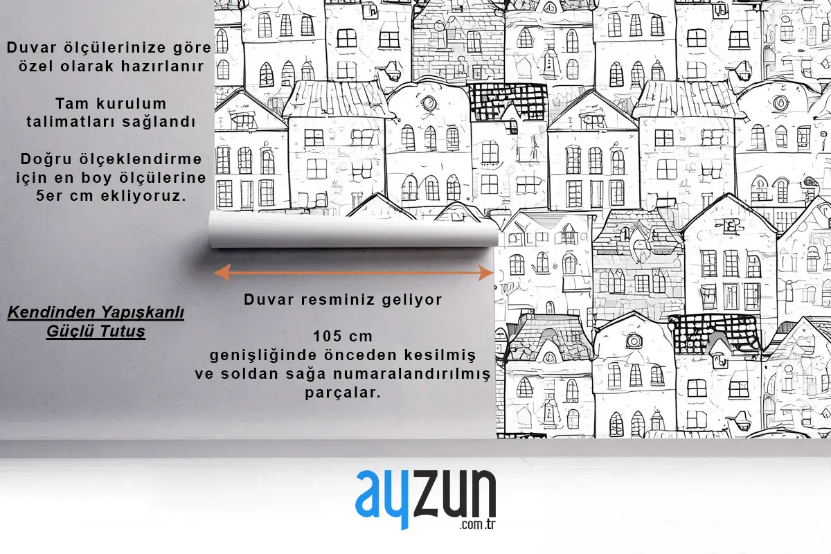 Çocuklar Siyah Beyaz Eskiz Ev Çocuk Odası Duvar Kağıdı 