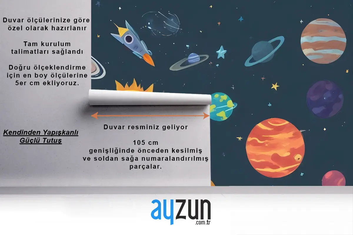 Kids Boys Suluboya Uzay Ve Güneş Sistemi Çocuk Odası Duvar Kağıdı