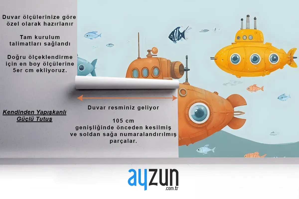 Kids Boys Denizaltı Çocuk Odası Duvar Kağıdı  Ile Suluboya Sualtı
