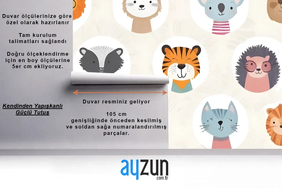 Çocuklar Sevimli Safari Hayvanlar Desen Çocuk Odası Duvar Kağıdı 