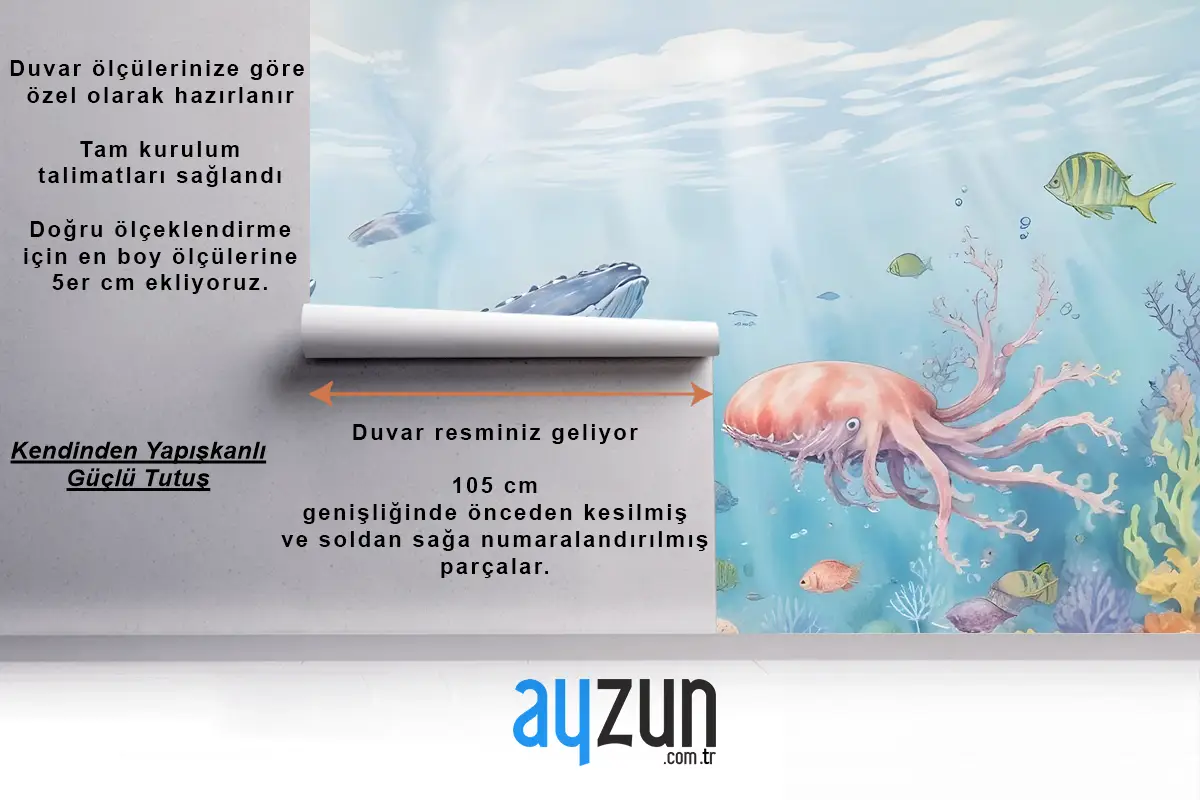 Çocuklar Sevimli Balina Denizaltı Çocuk Odası Duvar Kağıdı Duvar Resimleri