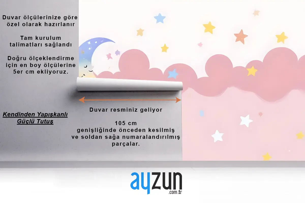 Çocuk Kız Pembe Gece Uyuyan Ay Çocuk Odası Duvar Kağıdı