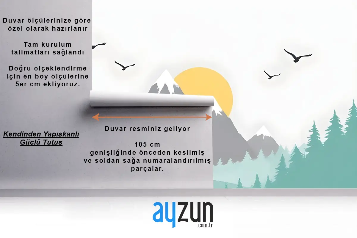 Çocuklar Için Ağaçlarla Dağ Manzarası Çocuk Odası Duvar Kağıdı
