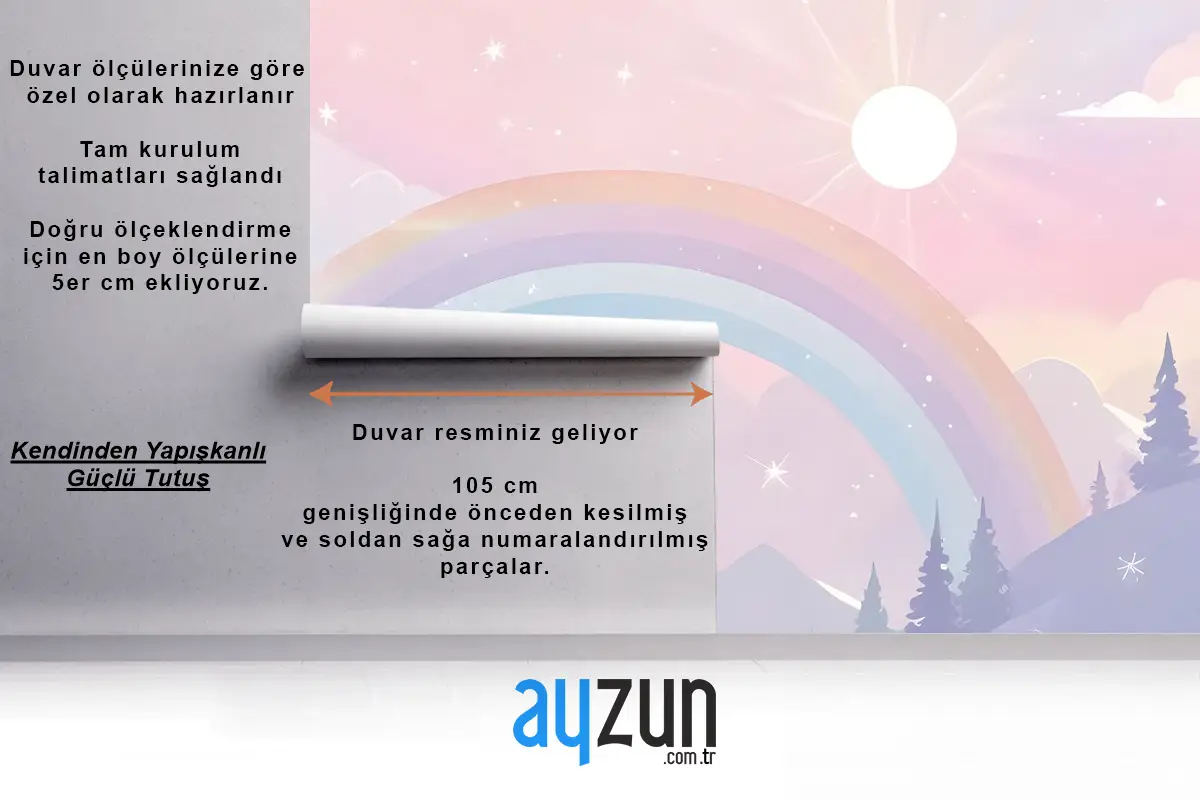 Renkli Dağlar Ve Parlak Yıldızlarla Çocuk Kreş Gökkuşağı Çocuk Odası Duvar Kağıdı