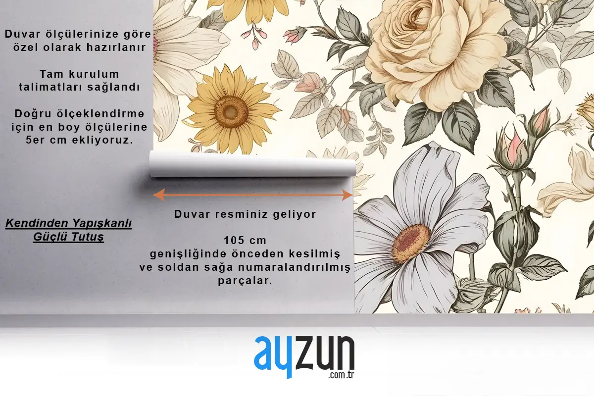 Çocuklar Şakayık Ve Papatya Çiçek Çocuk Odası Duvar Kağıdı