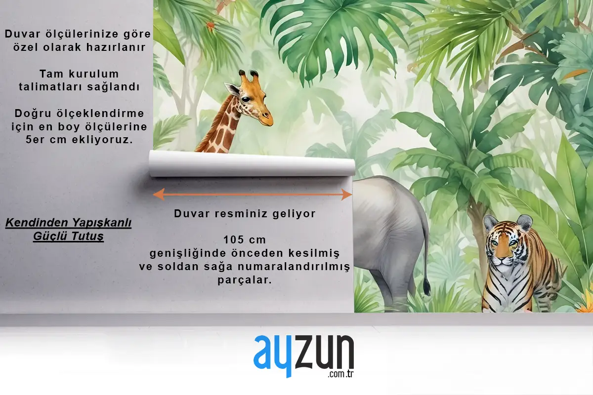 Çocuklar Safari Suluboya Tropikal Orman Orman Hayvanları Çocuk Odası Duvar Kağıdı