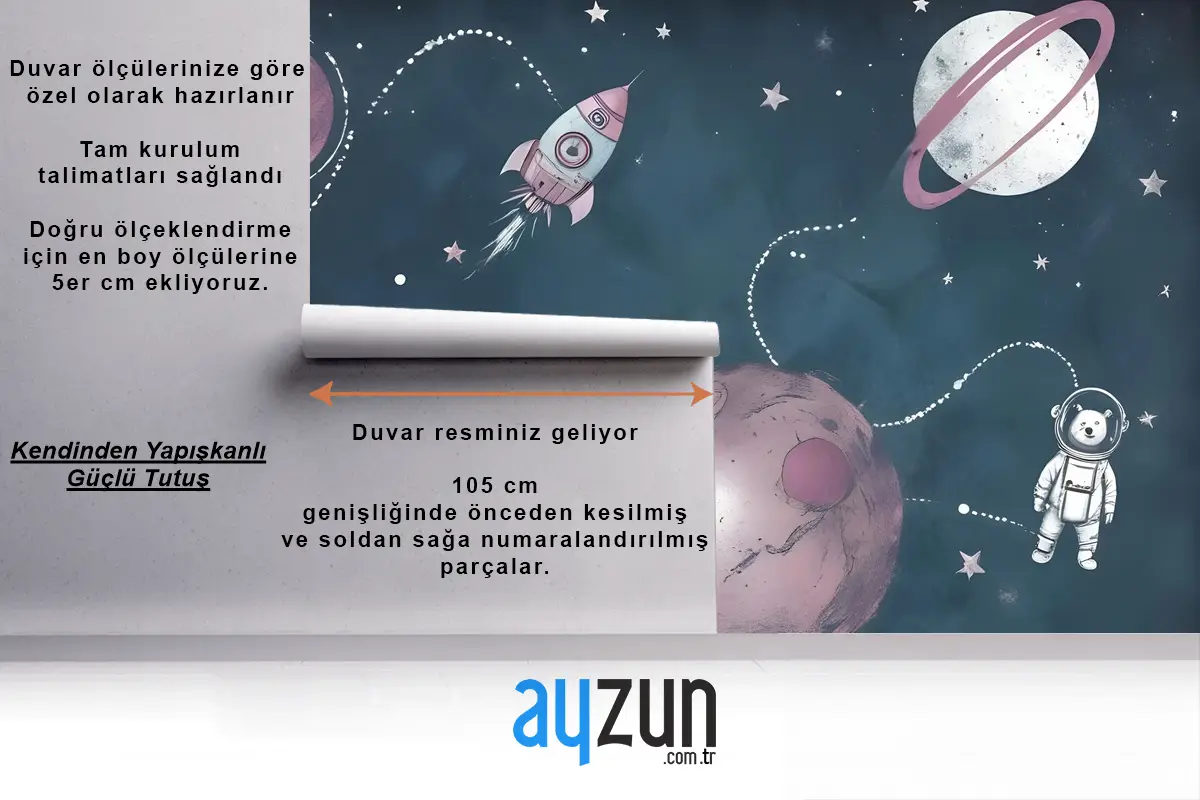Suluboya Ayı Astronot Çocuk Odası Duvar Kağıdı Ile Uzay Parlayan Çocuklar