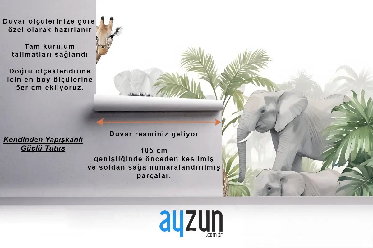 Yapraklı Tropikal Hayvanlar Çocuk Odası Duvar Kağıdı