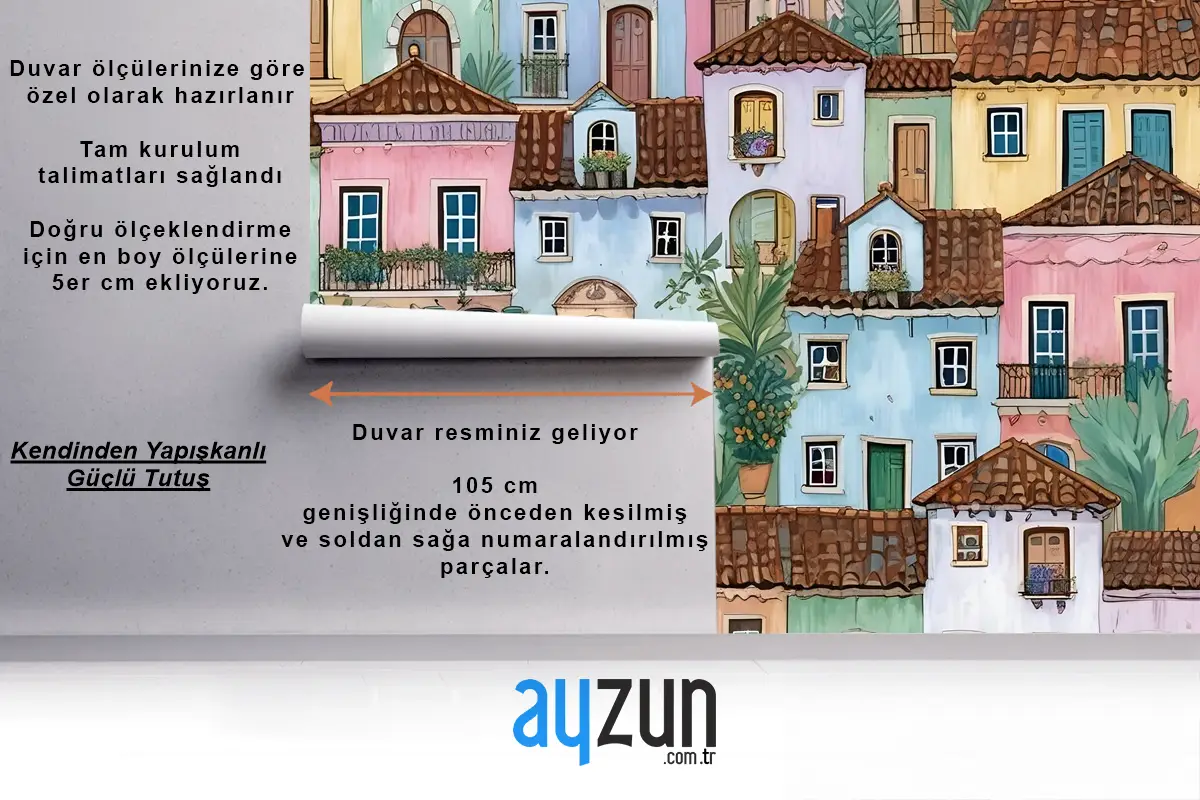 Çocuklar Suluboya Ortaçağ Evi Bitkilerle Çocuk Odası Duvar Kağıdı