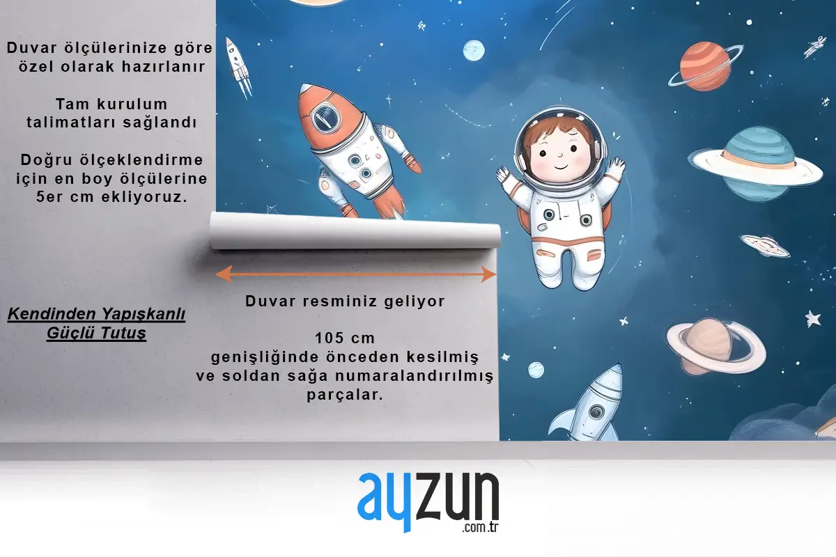 Gezegenler Çocuk Odası Duvar Kağıdı Ile Çocuklar Suluboya Uzay