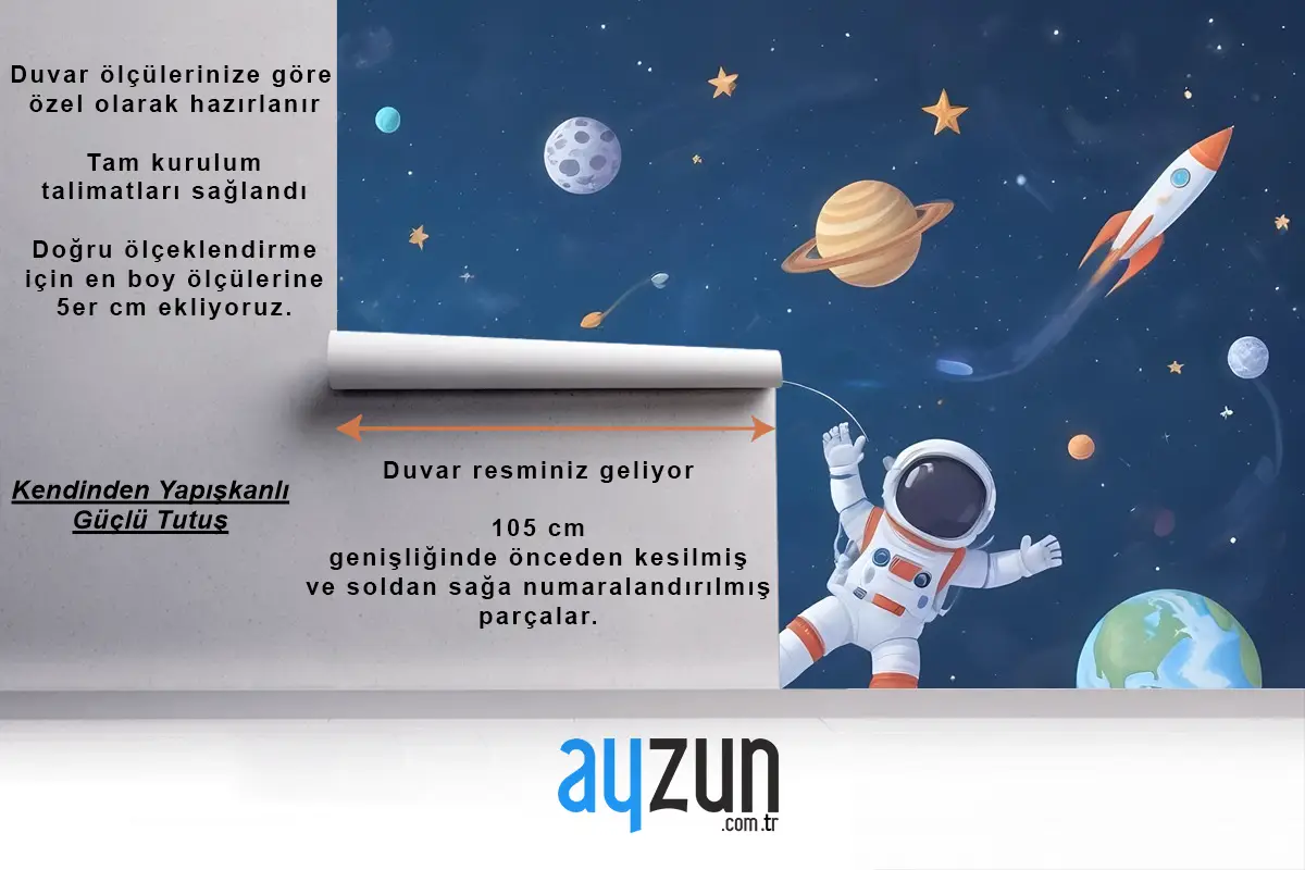 Uzay Gemisi Ve Astronotlu Çocuklar Suluboya Alanı Çocuk Odası Duvar Kağıdı