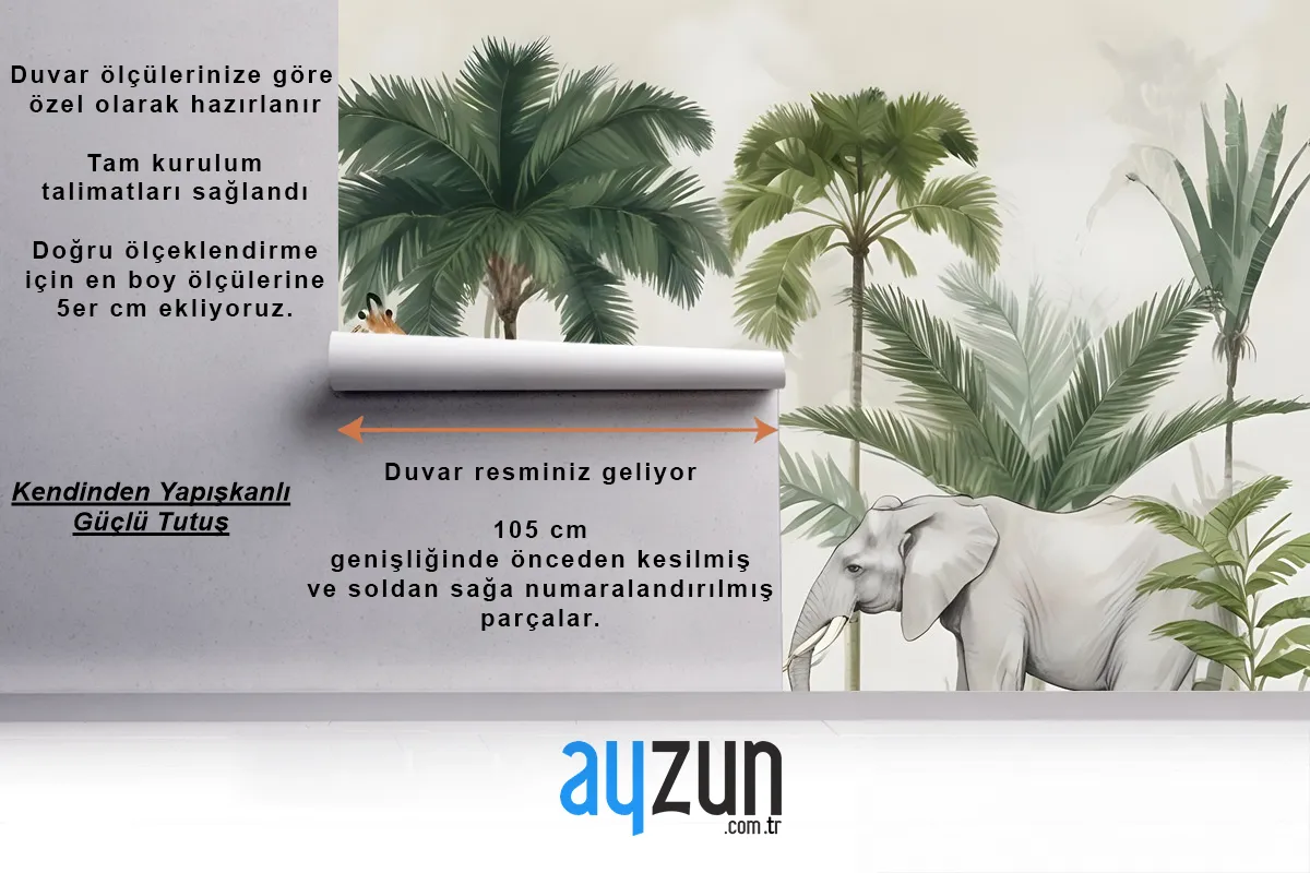 Palmiye Ağaçları Ile Çocuklar Vahşi Tropikal Hayvanlar Çocuk Odası Duvar Kağıdı