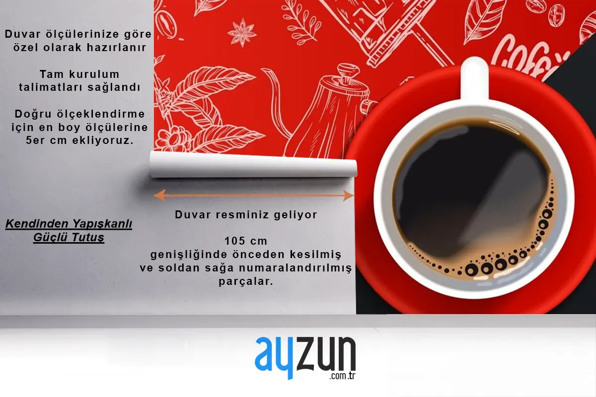 Kırmızı Siyah Arka Plan Arap Kahve Temalı Cafe Duvar Kağıdı