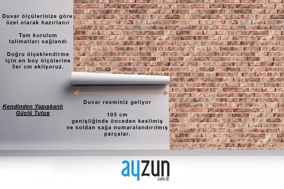 Kırmızı Tuğla Duvar Ve Ahşap Zeminli 3 Boyutlu Duvar Kağıdı