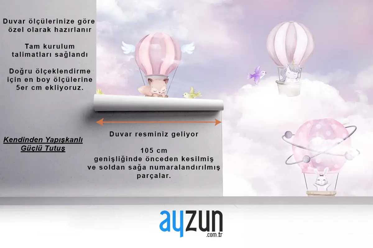 Çocuk Odası Duvar Kağıdı Balonlar Ve Sevimli Hayvanlar