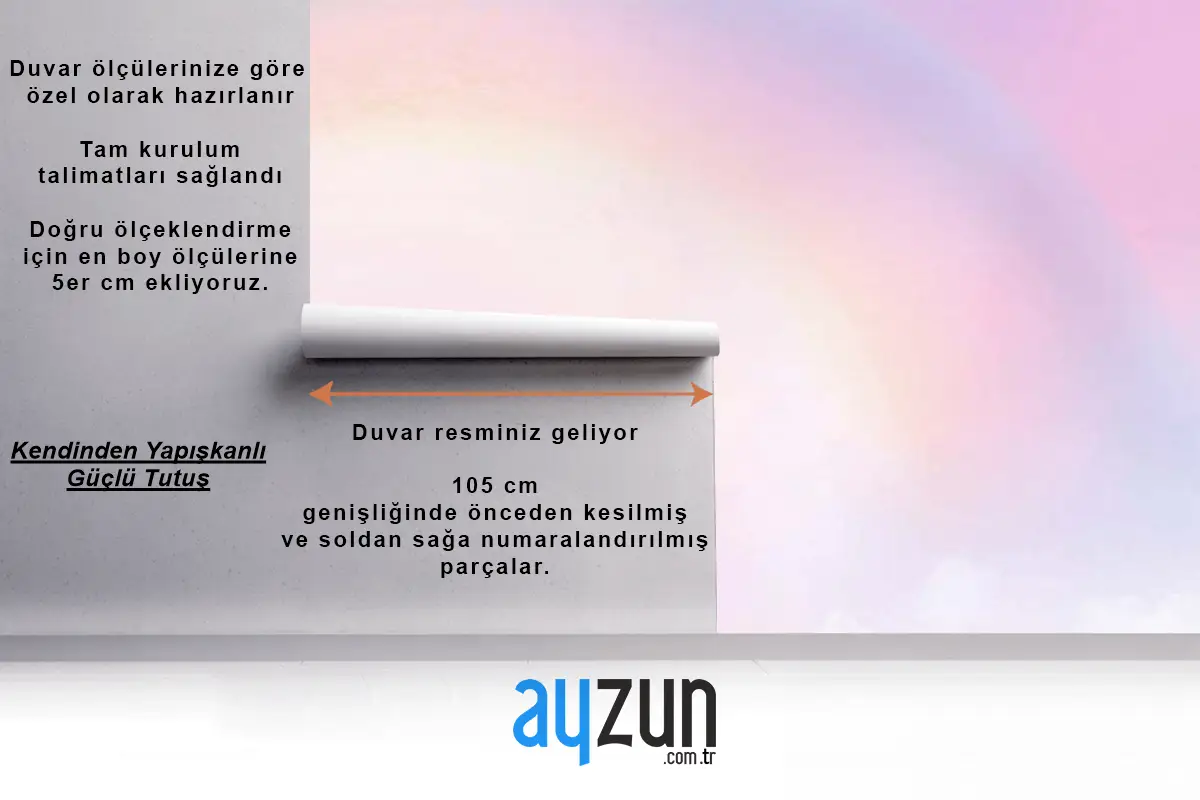 Çocuk Odası Duvar Kağıdı Gökkuşağı Ve Pembe Bulutlar