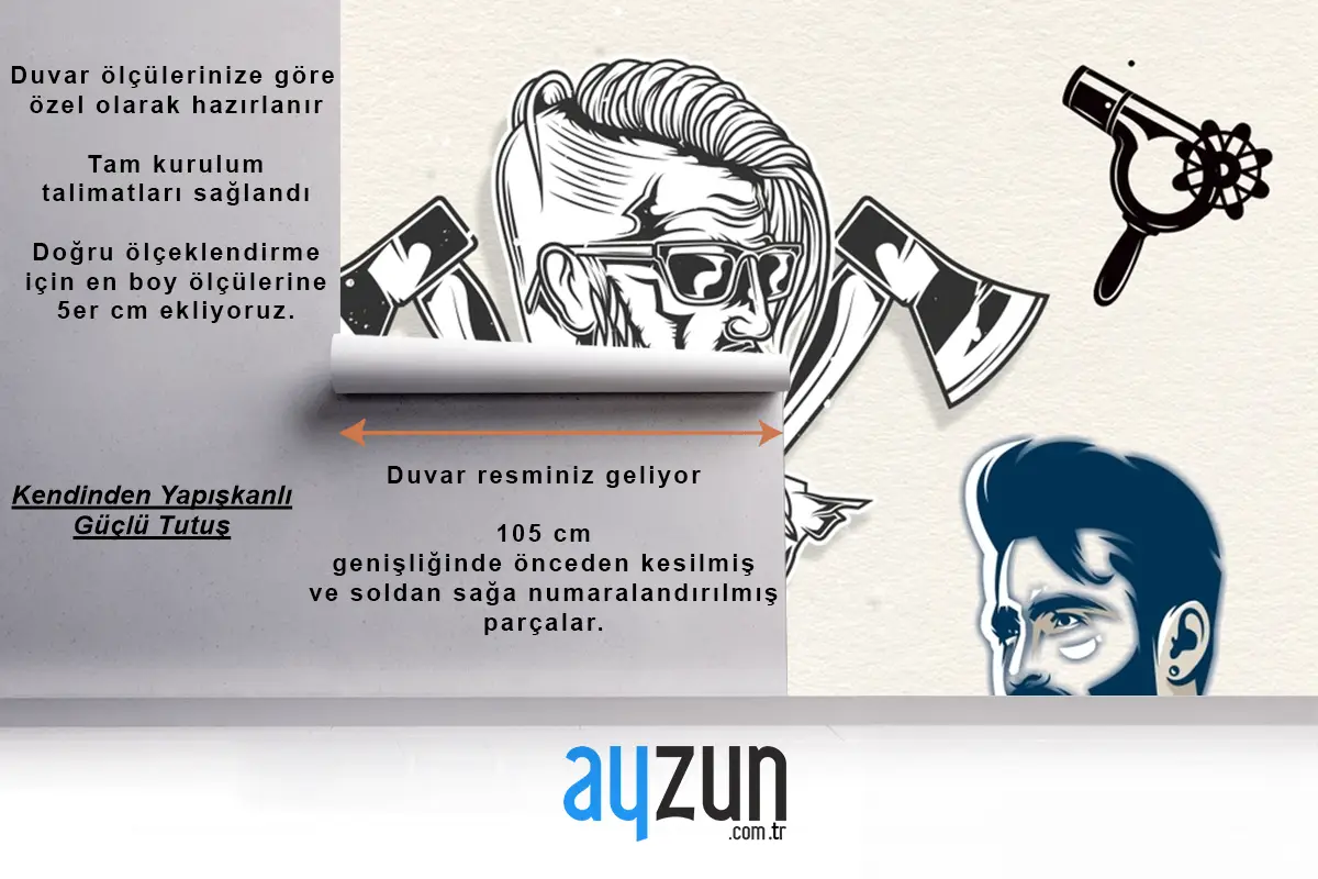 Krem Arka Plan Viking Temalı Kuaför Duvar Kağıdı