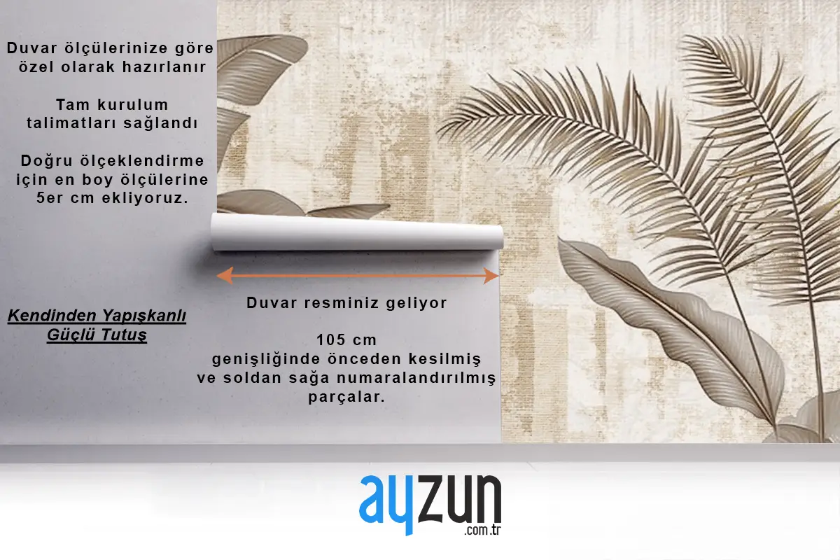 Krem Tonlarında Bitkisel Desen Vintage Duvar Kağıdı