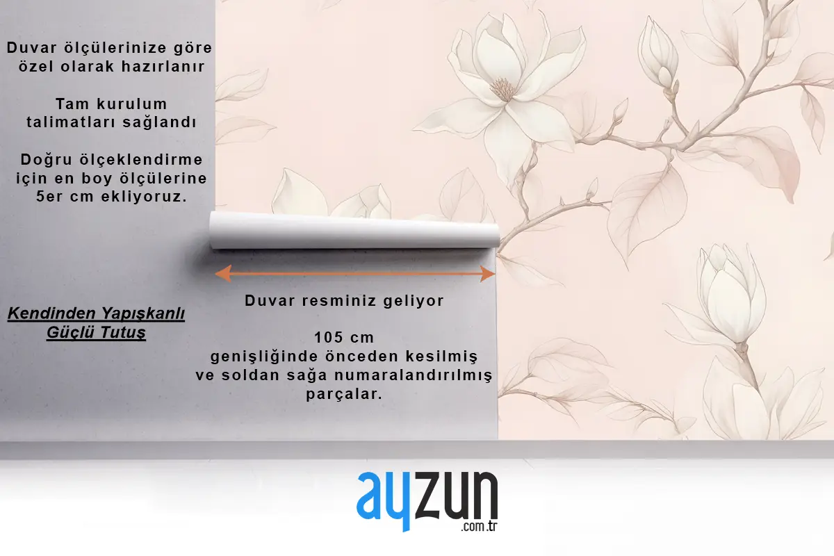 Büyük Elle Çizilmiş Kiraz Çiçeği Yatak Odası Duvar Kağıdı