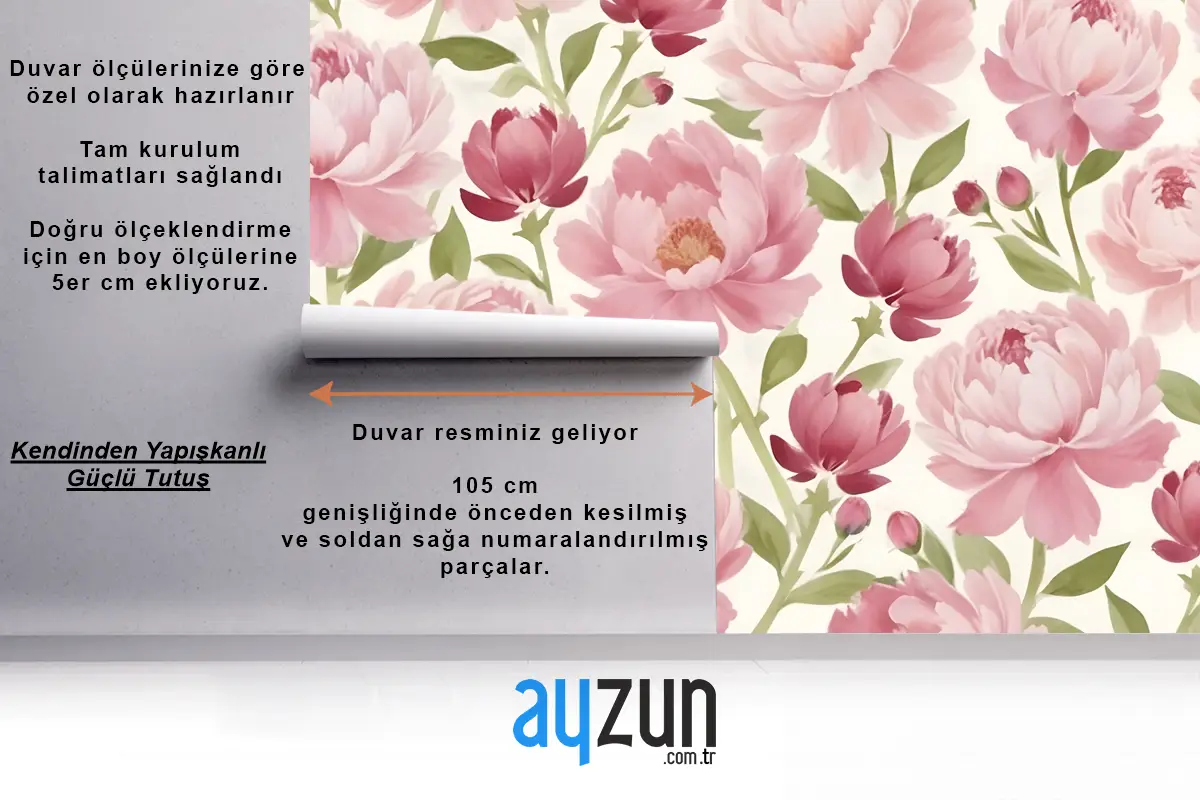 Hafif Antre  Hol  Koridor Duvar Kağıdı Duvarında Yeşil Yapraklı Büyük Pembe Şakayık Çiçekleri
