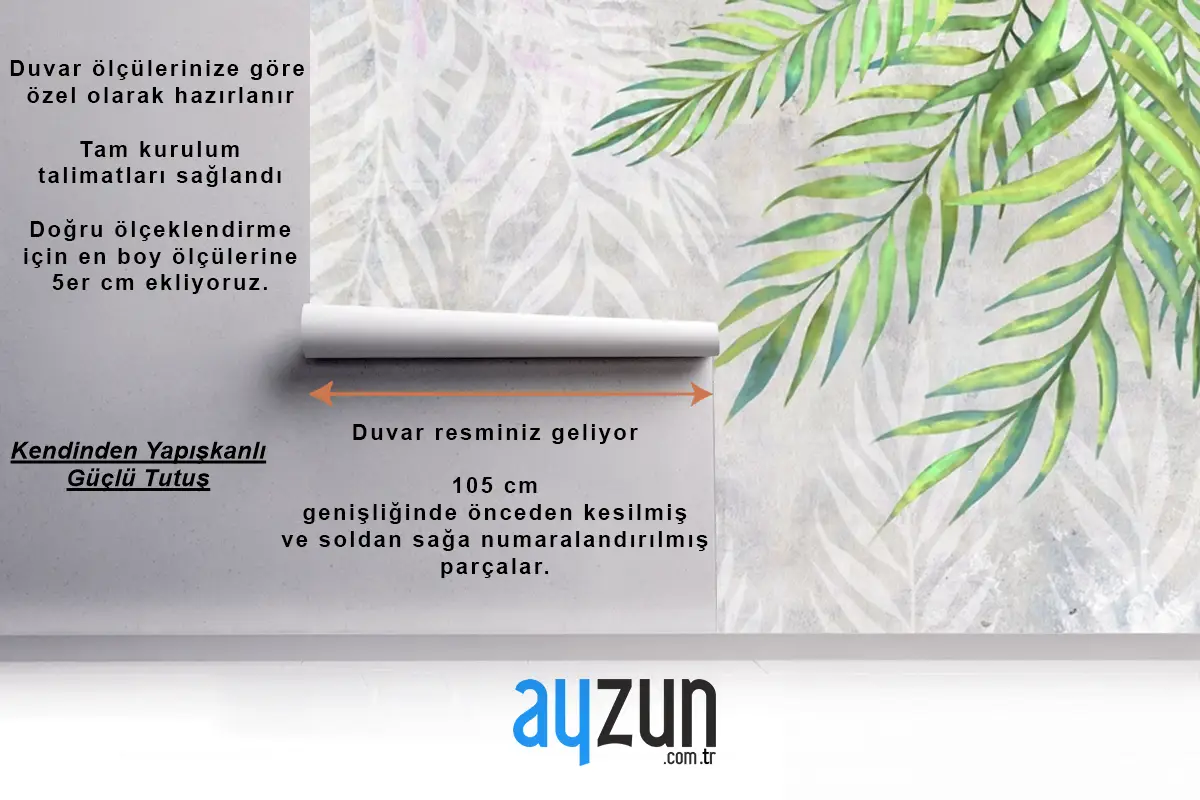 Hafif Dokulu Yatak Odası Duvar Kağıdı Duvarında Köşelerde Yapraklar