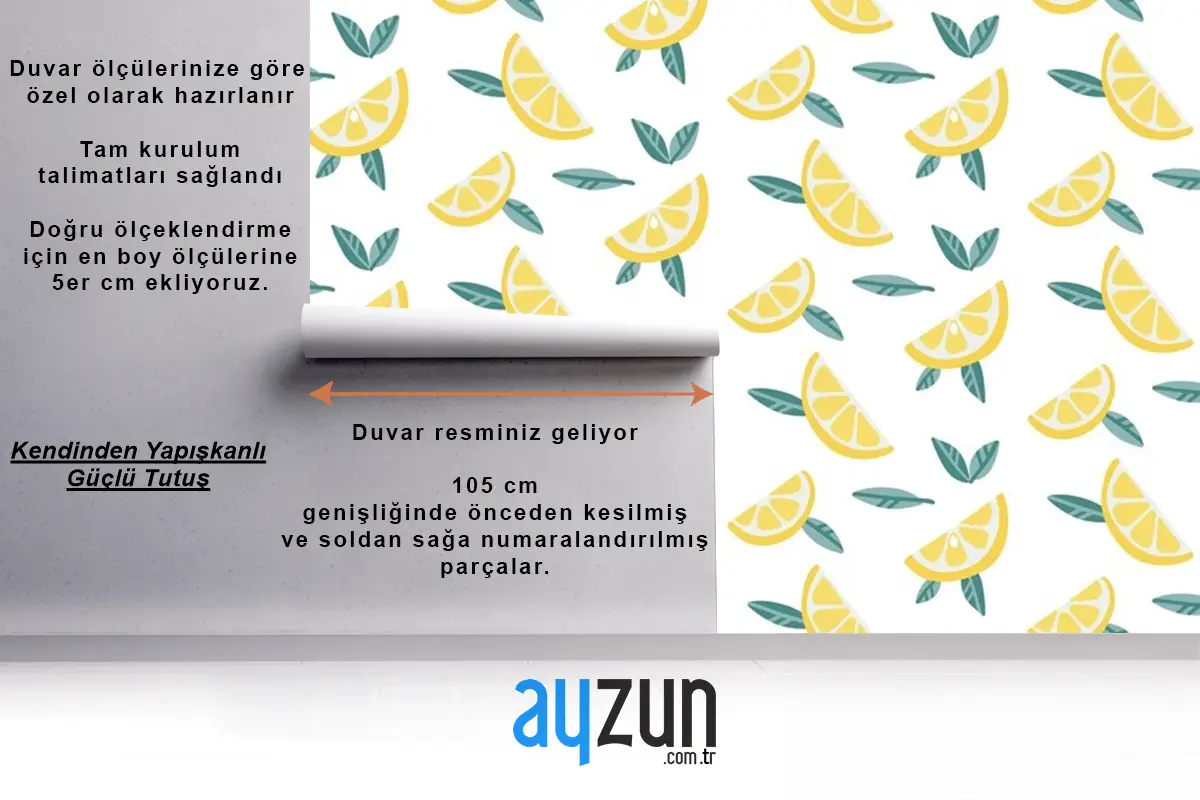 Yaprakları Dikişsiz Desenli Limon Meyve Dilimleri Mutfak Duvar Kağıdı
