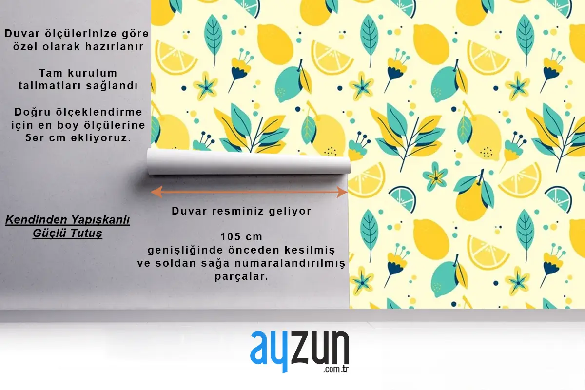 Limon Yaz Desenli Duvar Kağıdı Teması Mutfak Duvar Kağıdı