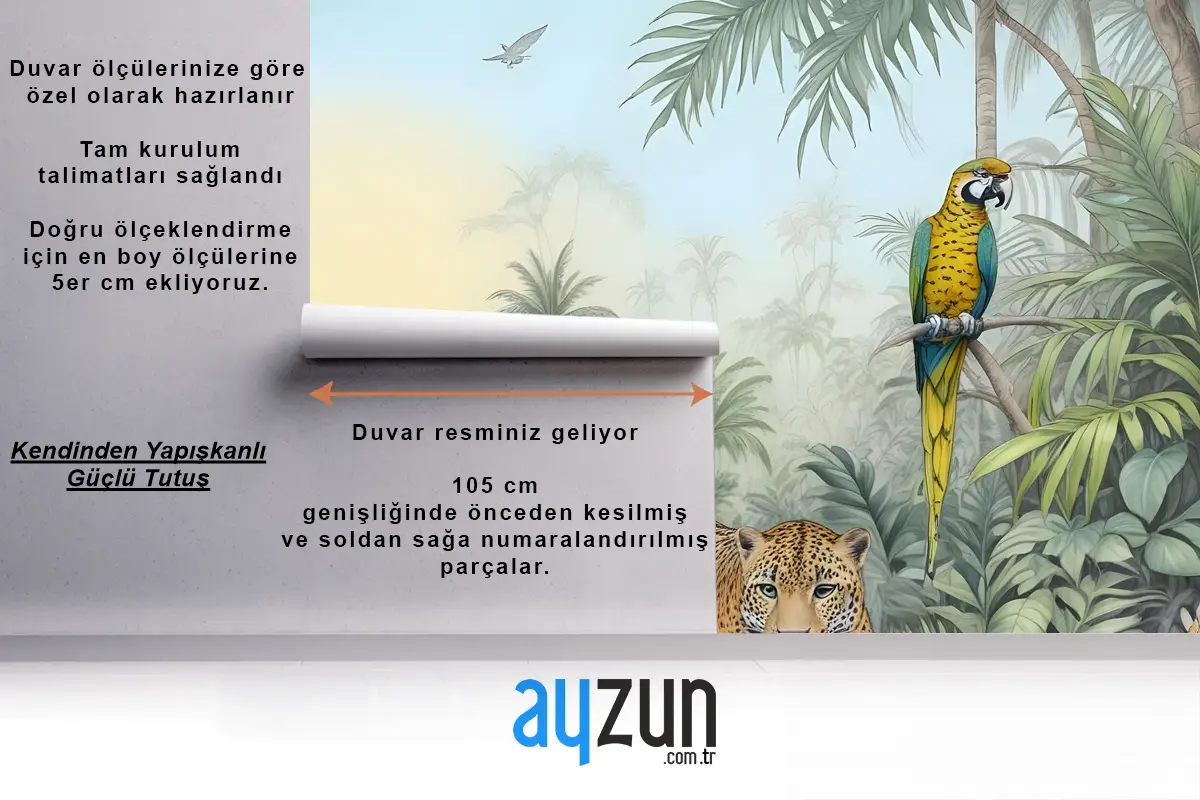 Tropikal Ormanda Leopar Ve Renkli Papağan Duvar Kağıdı