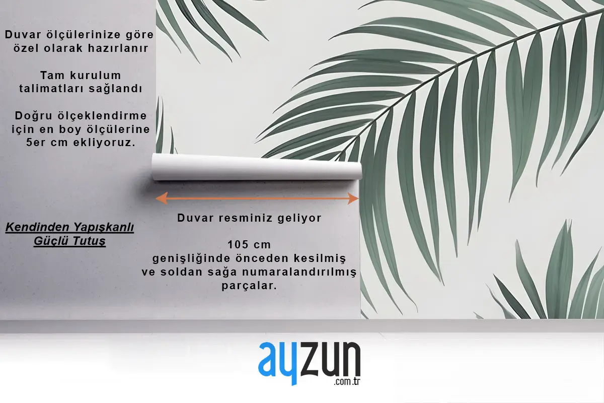 Açık Renkli Palmiye Yaprakları Çeşitli Tonlarda Yeşil Oturma Odası Salon Duvar Kağıdı