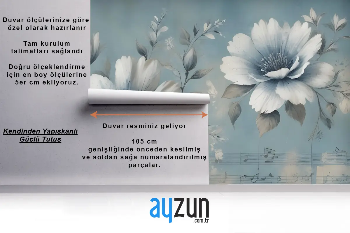 Müzik Notaları Ile Hafif Çiçek Duvar Kağıdı