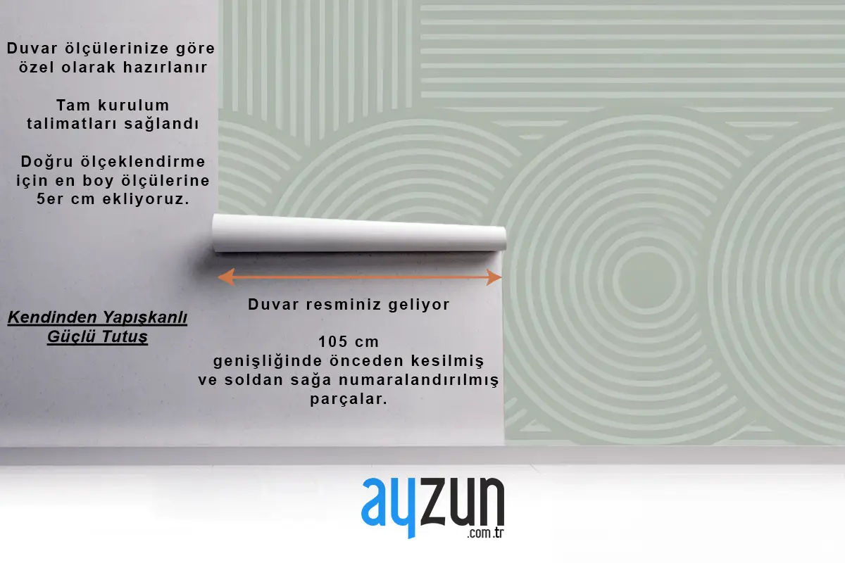Açık Yeşil Renkli Eşmerkezli Daireler Dikey Çizgiler Oturma Odası Salon Duvar Kağıdı