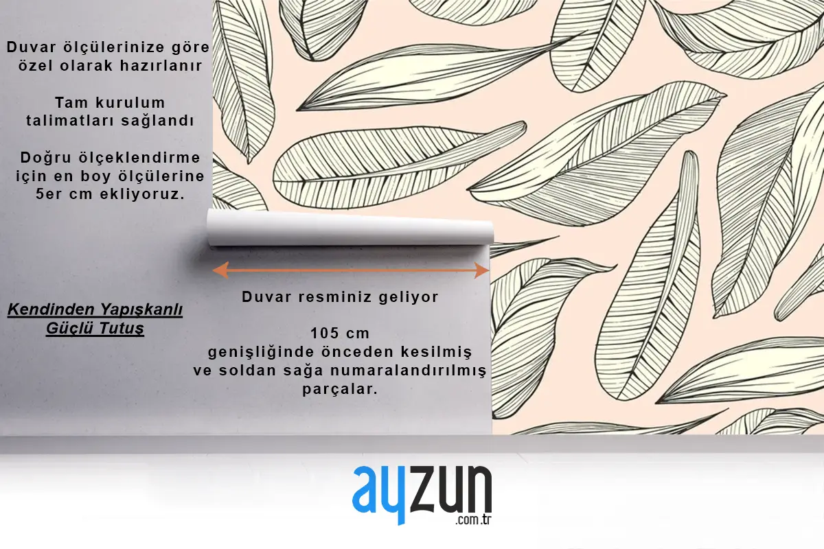 Pastel Renkli Arka Plan Duvar Kağıdı Ile Doğrusal Tropikal Yapraklar
