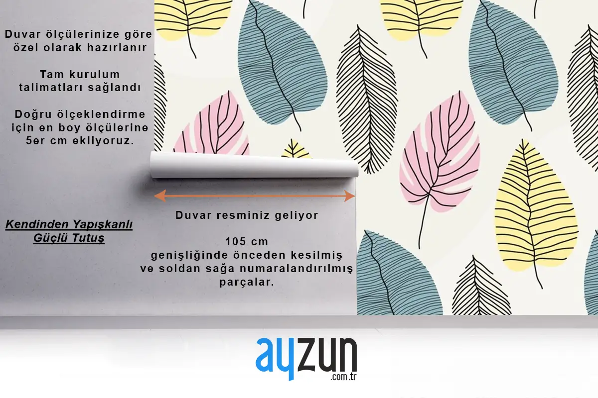 Pastel Renkli Duvar Kağıdı  Ile Doğrusal Tropikal Yapraklar